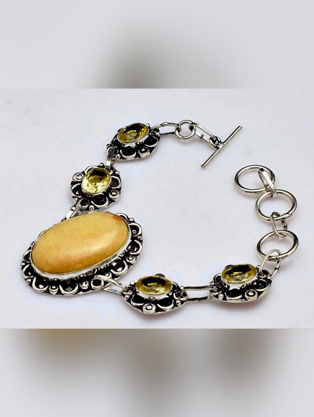 Vintage-Style Sunstone & Citrine Gemstone Bracelet | 925 Silver Plated Handmade